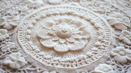 An intricate lace design featuring a floral motif, perfect for textile-related projects, home decor, or fashion design, This image showcases elegance and craftsmanship in crafting,