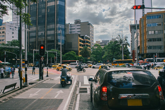 Busy Crosswalk in Downtown Medellin