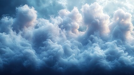 Fototapeta premium Dramatic, thick, white clouds filling the sky with a hint of sunlight.