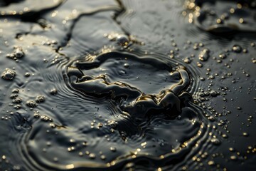 Image of Bubbly crude oil in dark pond. Texture for background usage