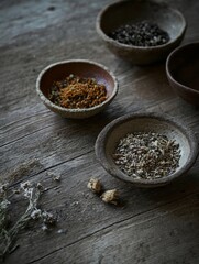 Alternative Medicine Ingredients on Rustic Wooden Background Generative AI