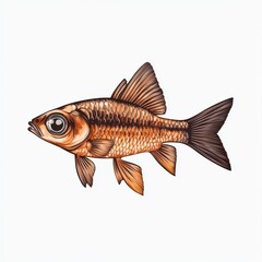Naklejka premium A detailed illustration of a goldfish with vibrant orange and black colors, set against a white background.