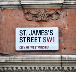 Street sign for St James Street in Westminster, London