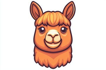 Naklejka premium Cheerful cartoon llama head with colorful fur, smiling expression, on a white isolated background.