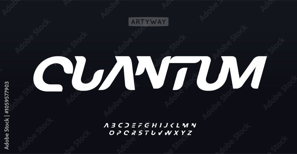 Poster sci-fi inspired alphabet, bold italic geometric letters, dynamic futuristic font with angular modern