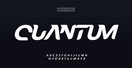 Fototapeta premium Sci-fi inspired alphabet, bold italic geometric letters, dynamic futuristic font with angular modern design and bevel cutouts, bold digital typography, versatile tech style. Vector typeset