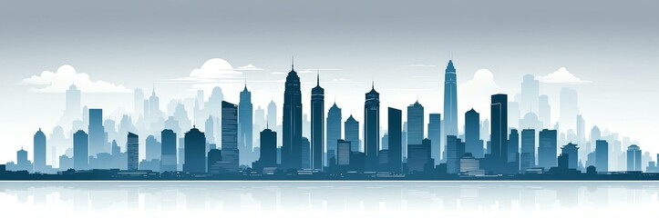 Fototapeta premium cityscape silhouette asian themed banner with white backdrop. light blinds background