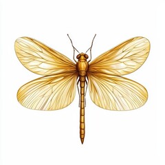 Detailed illustration of a golden butterfly with delicate wings on a white isolated background.