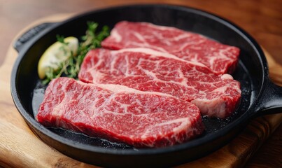 Seared Marbled Beef in a Skillet, Perfect for a Restaurant or Home Cooked Meal Generative AI