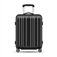 Sleek black suitcase with wheels and a retractable handle, isolated on a white background.