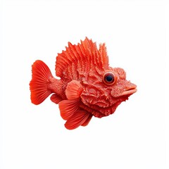 Fototapeta premium Vibrant red fish with intricate fins, swimming gracefully against a white isolated background.