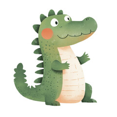 Fototapeta premium Cute green cartoon crocodile smiling happily, cut out transparent