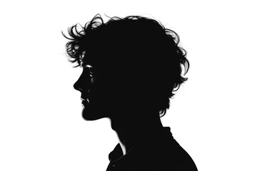 Silhouette of young man showing profile on white background
