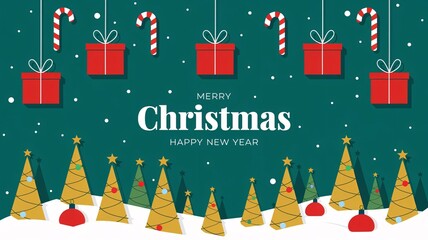 Obraz premium Christmas card with Merry Christmas message illustration image.