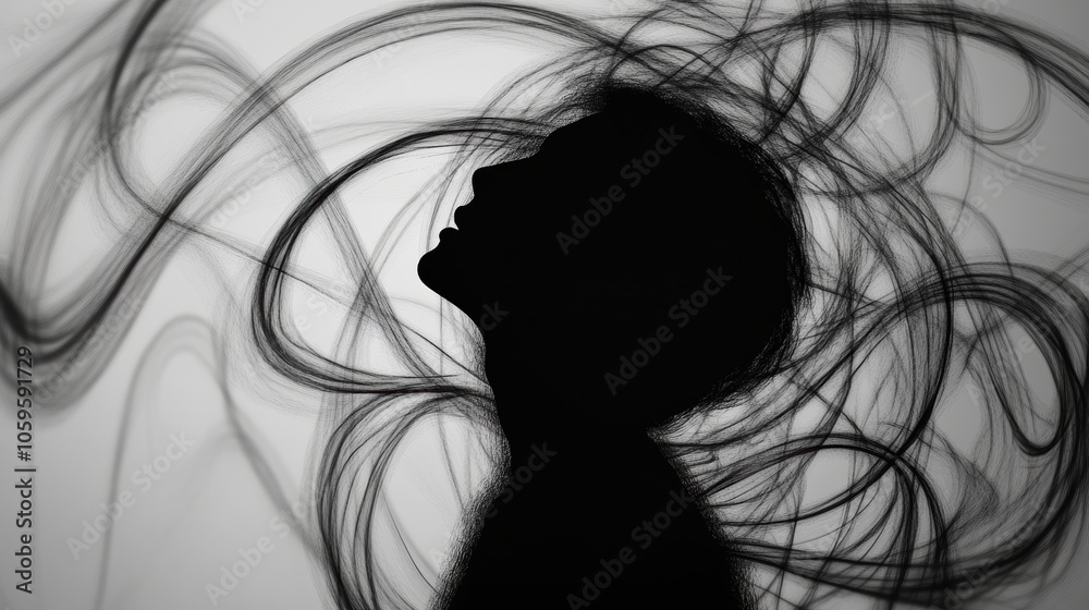 Aufkleber a mysterious silhouette captures the essence of introspection, enveloped in swirling lines that symb