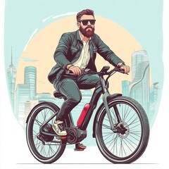 Naklejka premium Hipster businessman bikes to work.