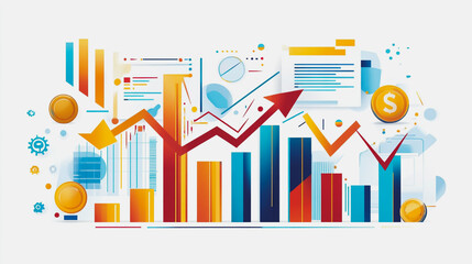 charts and graphs with statistics to innovative analyze business potential and forecast future development of companies growth.