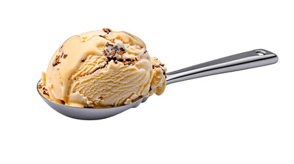 Delicious Vanilla Ice Cream Scoop with Caramel Drizzle and Chocolate Pieces