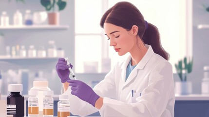Fototapeta premium Scientist preparing syringe with epinephrine in laboratory setting