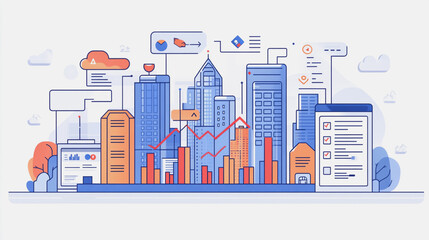 Obraz premium Abstract white background with Colorful charts and graphs with statistics to innovative analyze business potential and forecast future development of companies growth.