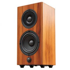 Fototapeta premium Wooden speakers on display showcasing craftsmanship and audio quality in a modern living room setting