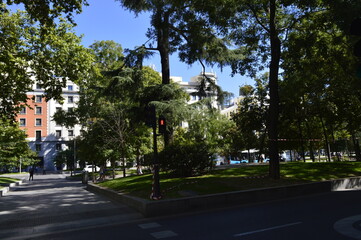 Pra&ccedil;a arborizada em Madrid na Espanha