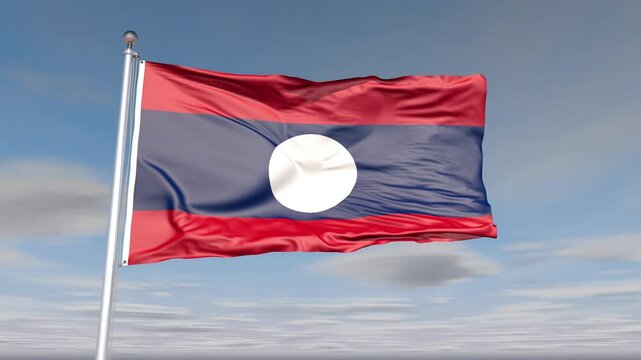 Laos Flag Animation With Sky And Cloud