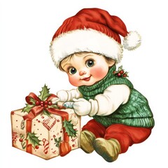 Helper baby with Christmas gift