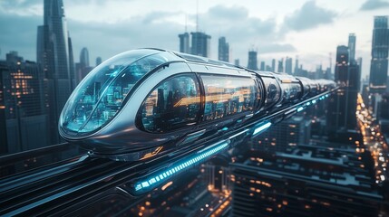Fototapeta premium Futuristic transportation system in a cityscape with advanced technology