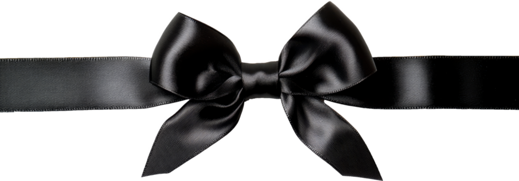Black satin ribbon bow on transparent background, elegant accessory concept