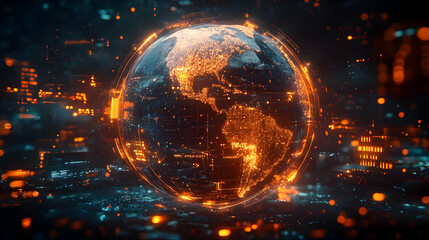Obraz premium Futuristic Globe Illustration with Orange and Blue Lights