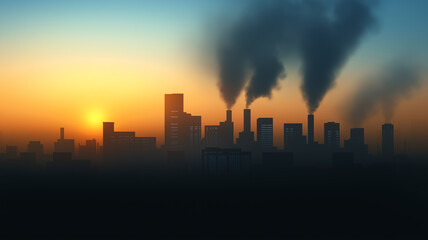 Fototapeta premium Urban skyline at sunrise with industrial haze 