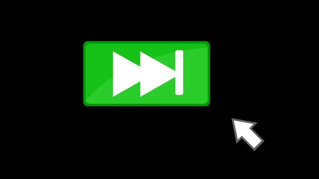 video animation computer mouse cursor clicking on a forward button digital software, on a transparent background with alpha channel at zero