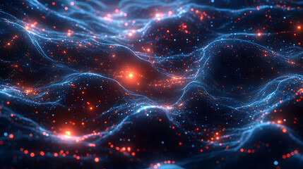 Obraz premium Abstract 3D Background with Red and Blue Glowing Particles