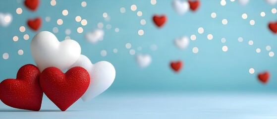 Romantic background with floating red and white hearts in a soft blurred design ideal for creating Valentine s Day greeting cards digital other holiday themed creative projects