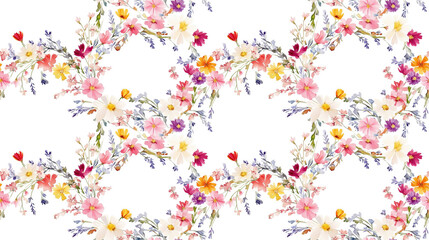 Hand painted watercolor wreath seamless pattern featuring summer flowers ideal for media designs fashion applications and wedding invitations