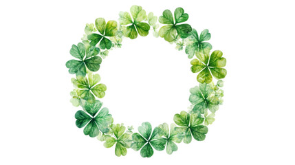 Fototapeta premium Shamrock wreath on transparent background, decorative pattern. St. Patrick's day and luck concept