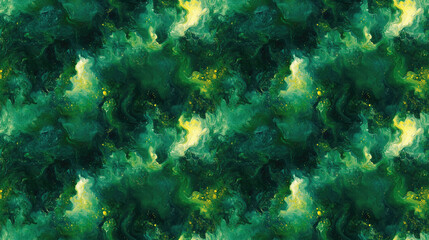 Obraz premium Colorful green acrylic paint seamless pattern on paper texture chaotic abstract organic design using decalcomania art technique