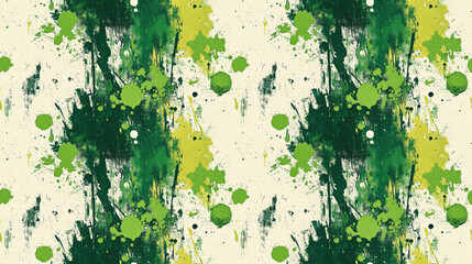 Seamless eco friendly living pattern showcasing organic color grunge textures with spring green ink splashes perfect for sustainable design projects