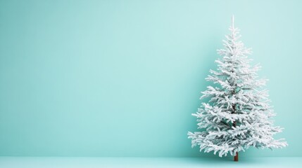 snowy minimalistic christmas tree against blue background