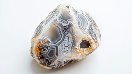 Fototapeta premium Tumbled turitella agate stone macro isolated on white surface.