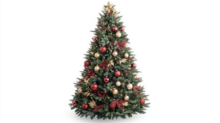 Fototapeta premium huge Christmas Tree with colourful Ornaments isolated on white