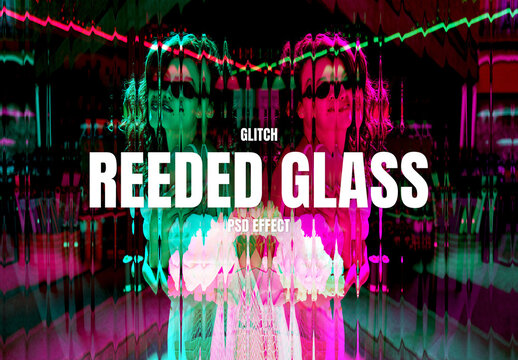 Glitch Reeded Glass Image Effect Mockup