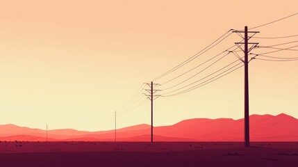 Silhouette of power lines against a sunset sky.