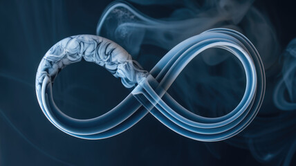 A dynamic infinity symbol created from swirling blue smoke against a dark background, evoking a sense of endlessness and mystery.