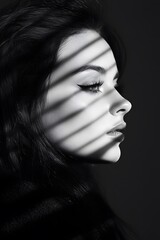 Fototapeta premium A model in black and white surrounded by dramatic light