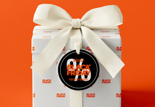 Front View of Gift Box and Tag Mockup with Generative AI