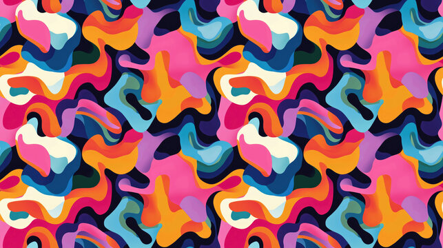 Seamless pattern of vibrant abstract shapes with dynamic colors for modern decor