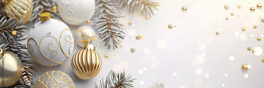 Fototapete elegant white and gold merry christmas background with christmas element and empty copy space. new y