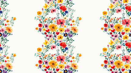 Obraz premium Colorful floral heart frame pattern on white background hand painted botanical design ideal for Valentine s Day wedding decor romantic gifts